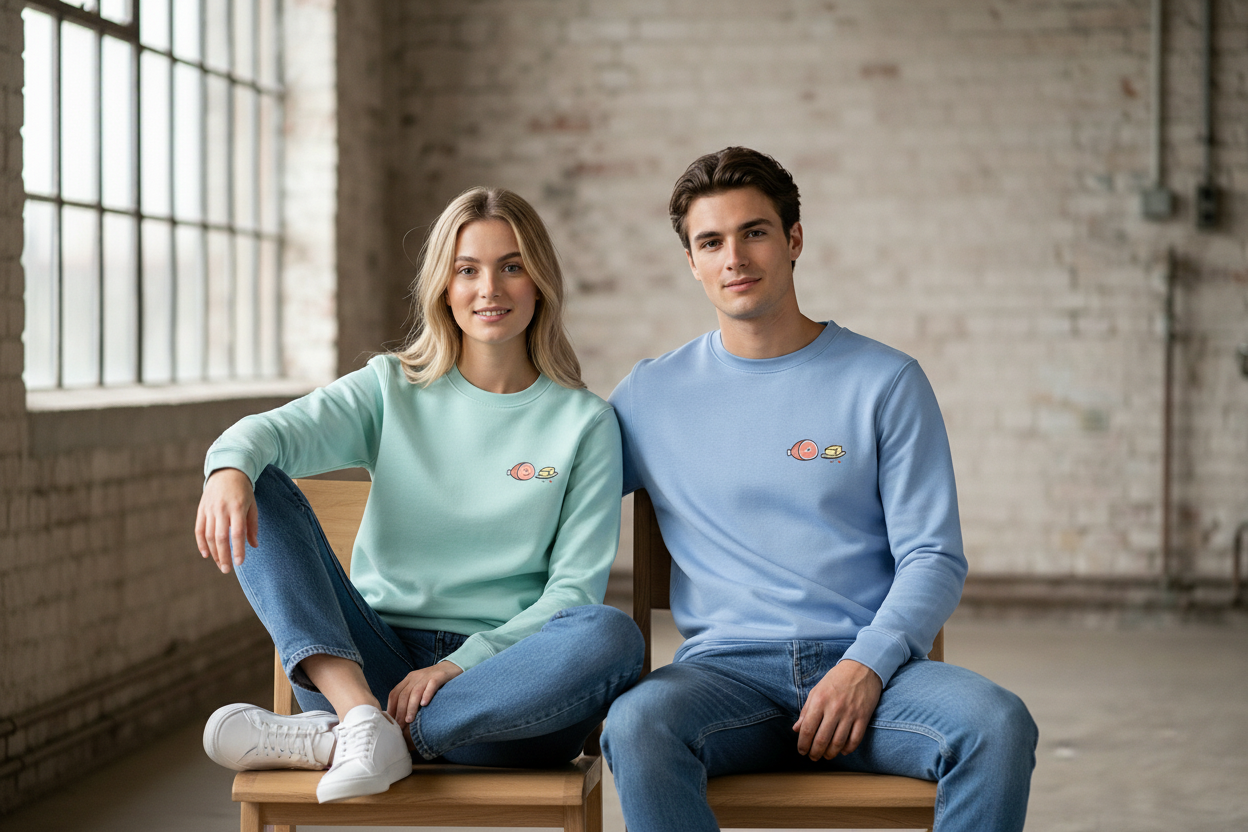 Couple assis - Sweat col rond unisexe Collection Zéro - Jambon Beurre