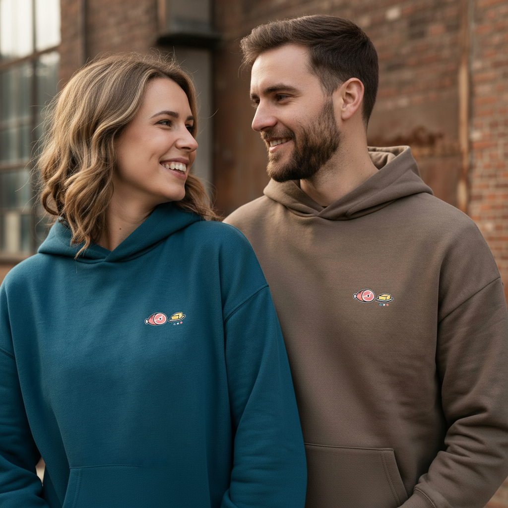 Gros plan logo couple - Sweat à capuche oversize unisexe Collection Zéro - Jambon Beurre