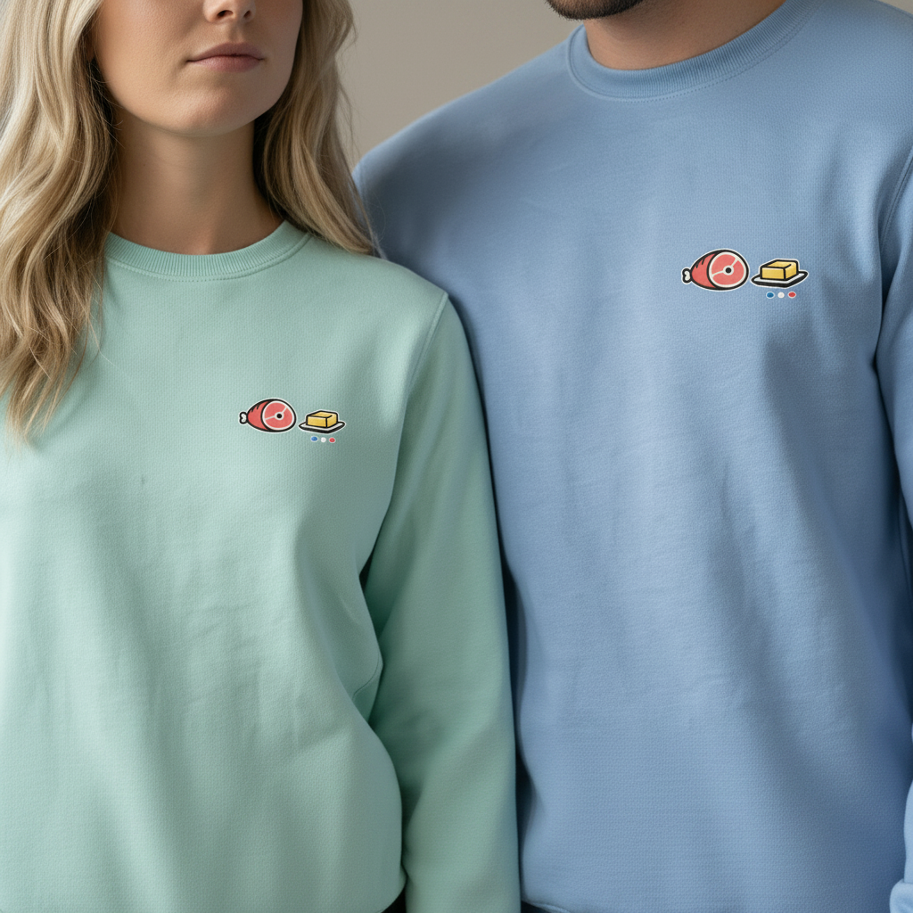 Gros plan logo couple - Sweat-shirt col rond unisexe Collection Zéro - Jambon Beurre