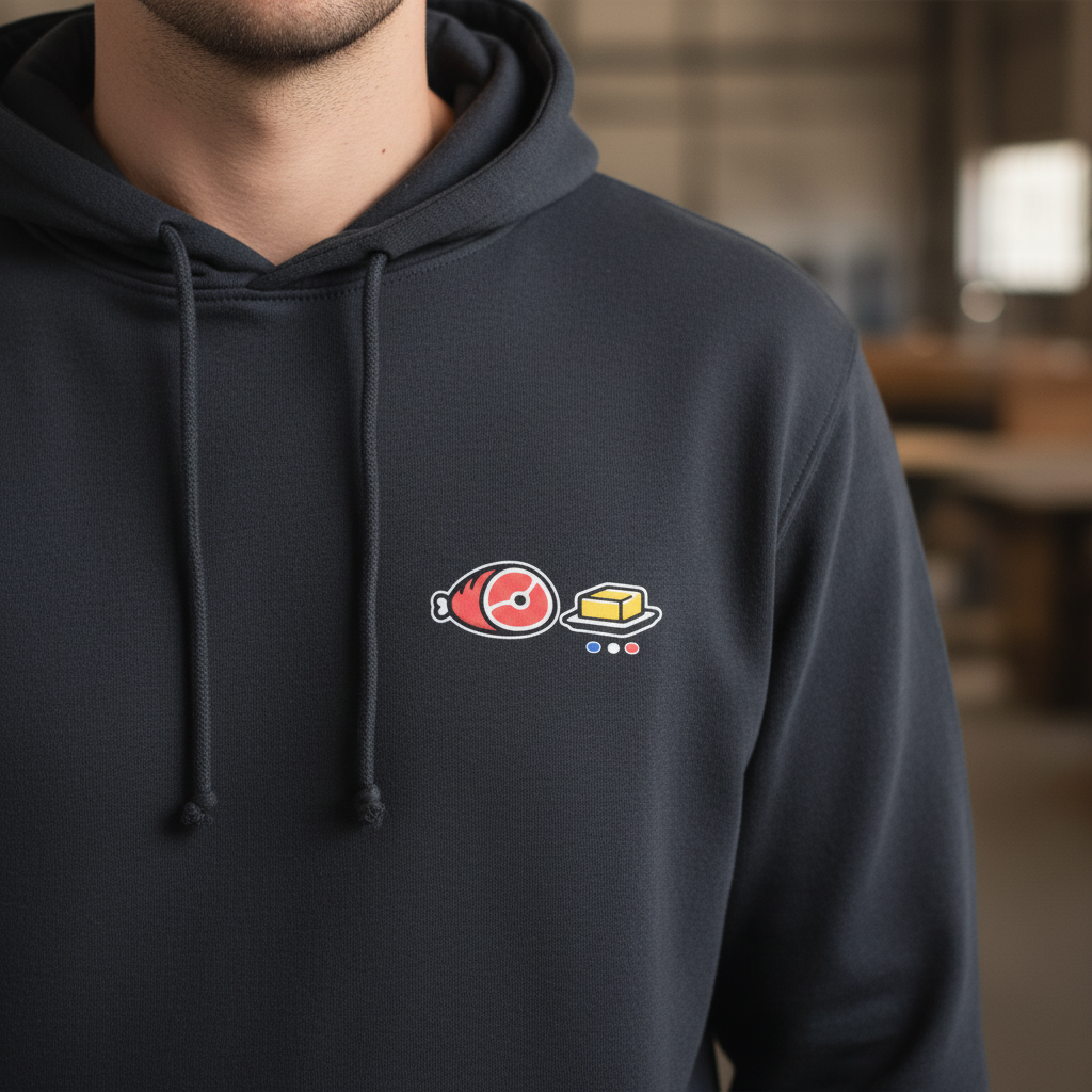 Gros plan logo petit - Sweat à capuche Homme Collection Zéro - Jambon Beurre