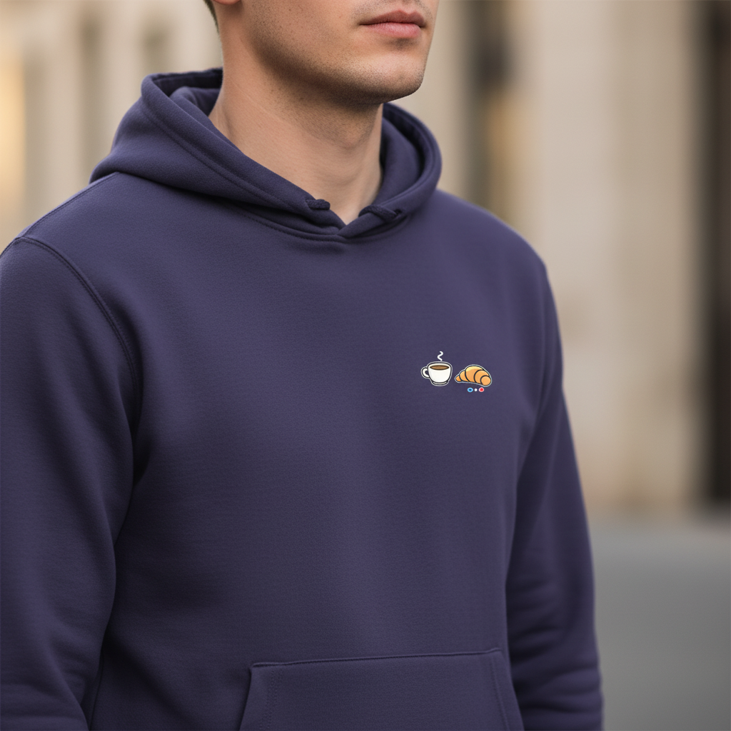 Gros plan logo - Sweat à capuche Homme Purple Collection Café Croissant - Maison Jambon Beurre