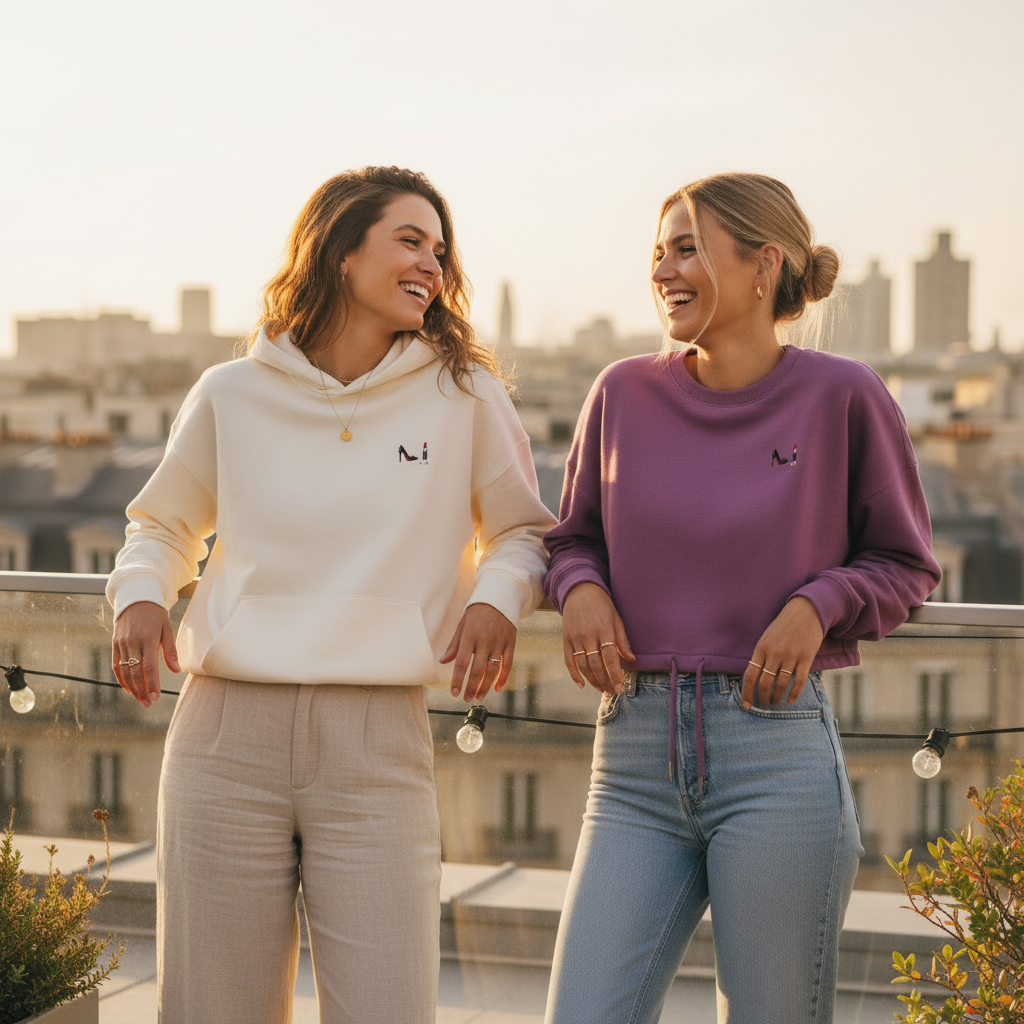 Hoodie Ivory & Sweat Crop Cherry Purple