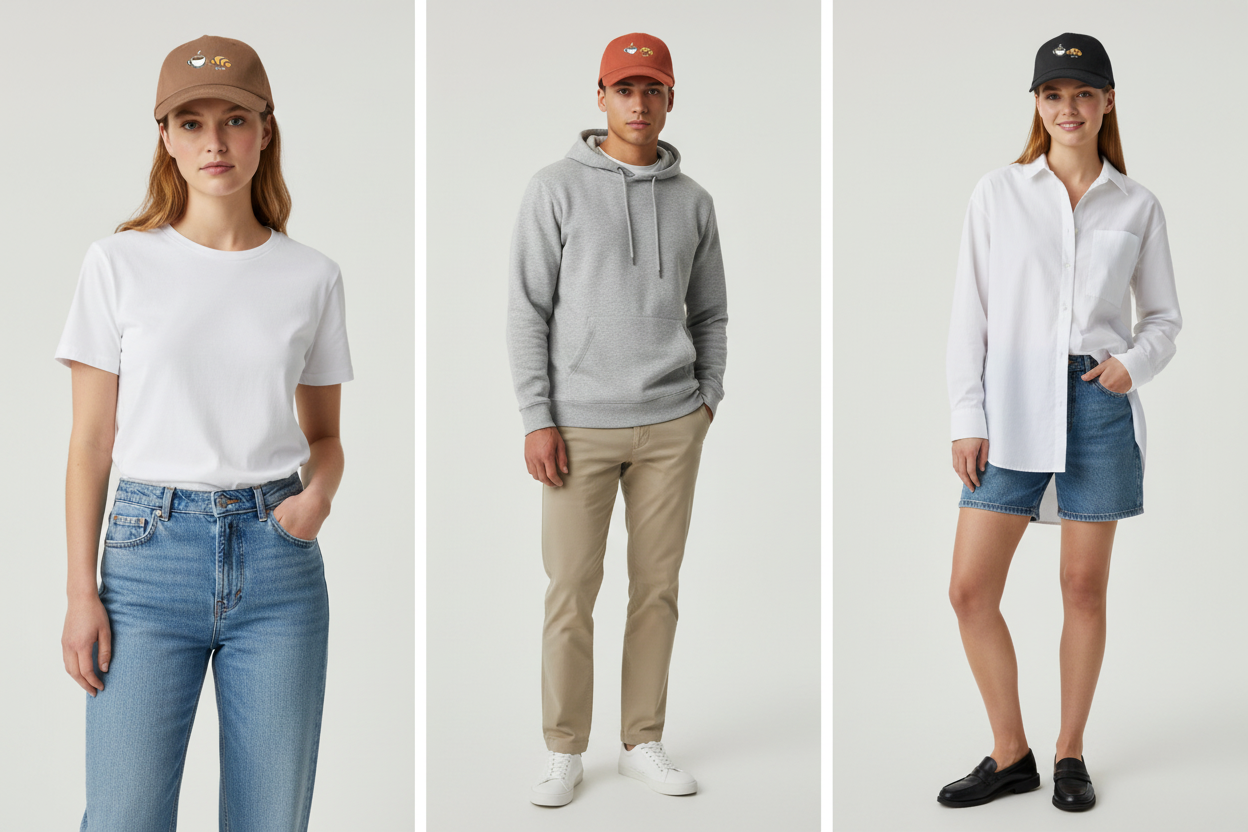 Lookbook 3 panneaux - Casquette Unisexe Bio Collection Café Croissant - Maison Jambon Beurre