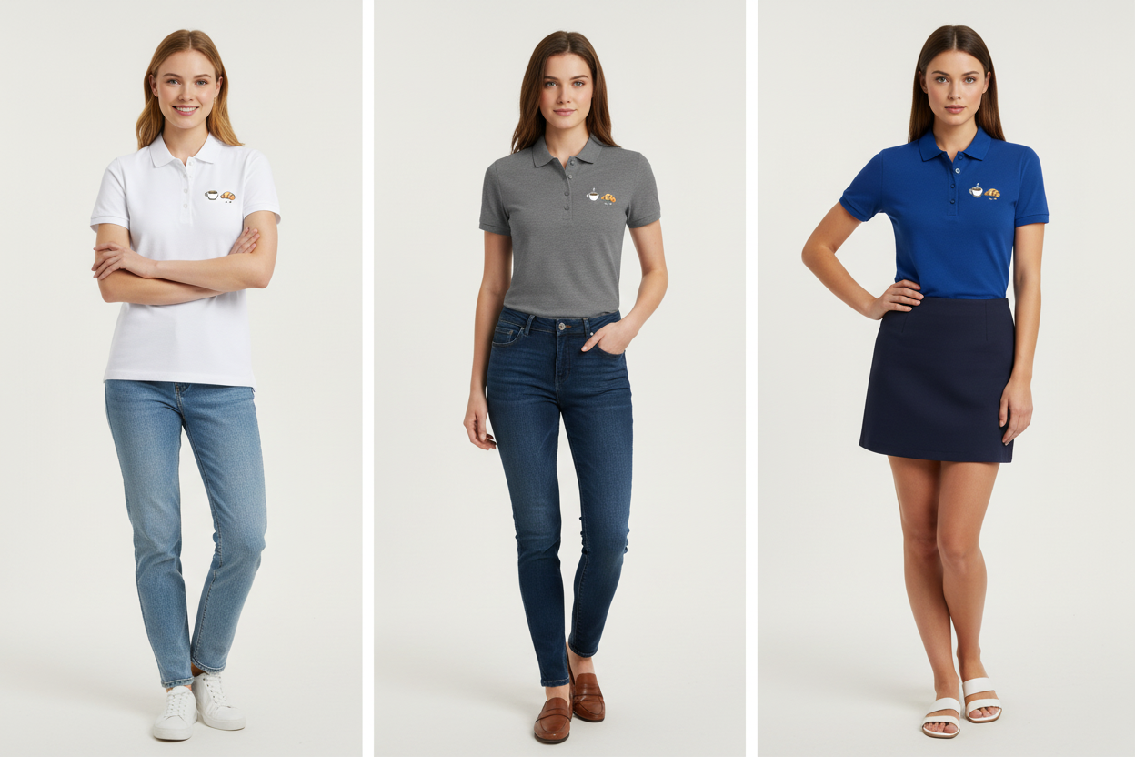 Lookbook 3 panneaux - Polo Femme Bio Collection Café Croissant - Maison Jambon Beurre