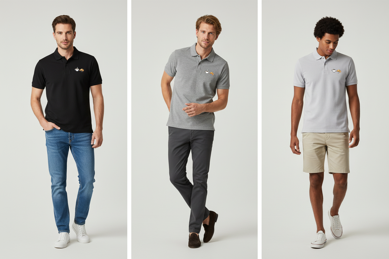 Lookbook 3 panneaux - Polo Homme Bio Collection Café Croissant - Maison Jambon Beurre