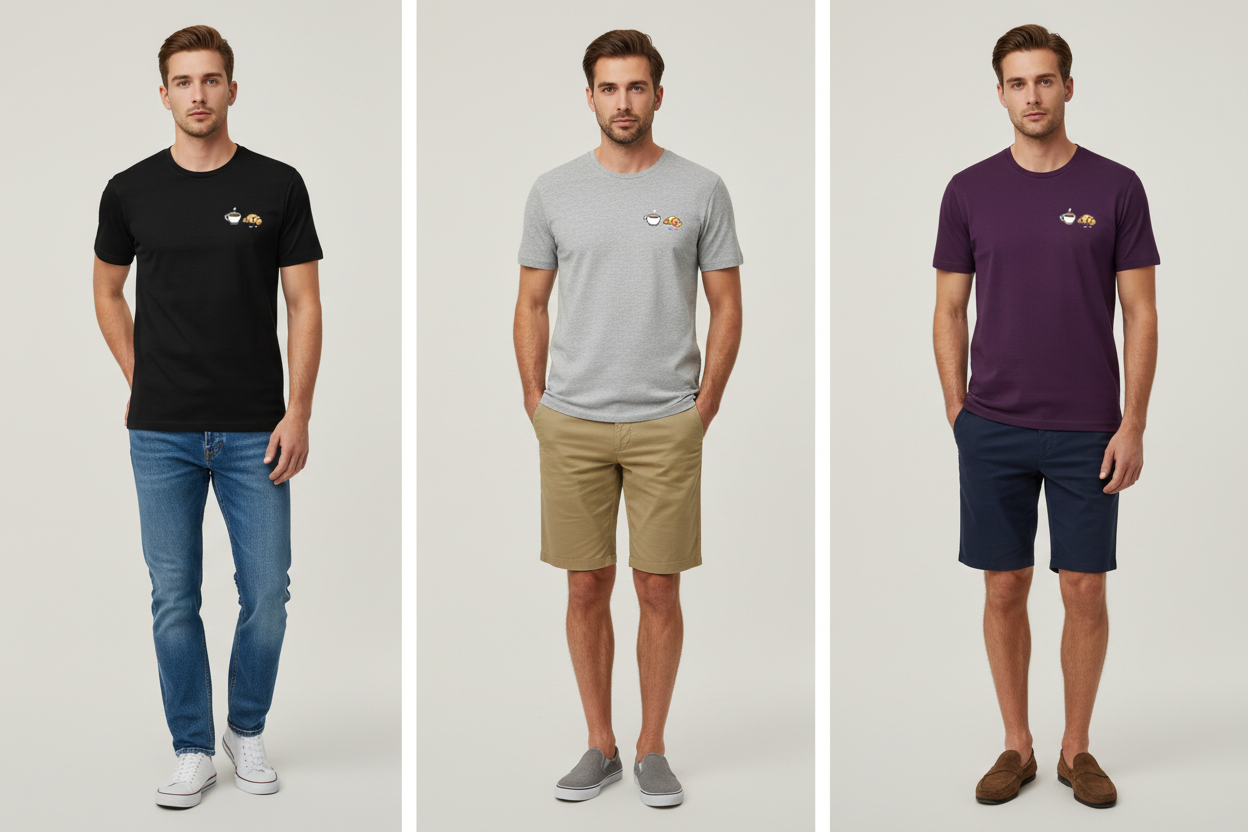 Lookbook 3 panneaux - T-shirt Bio Homme Collection Café Croissant - Maison Jambon Beurre