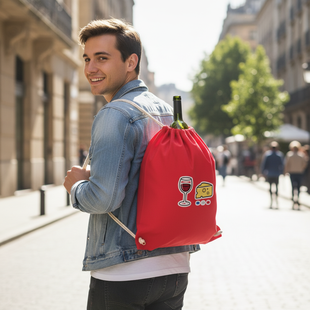 Sac rouge goulot vin